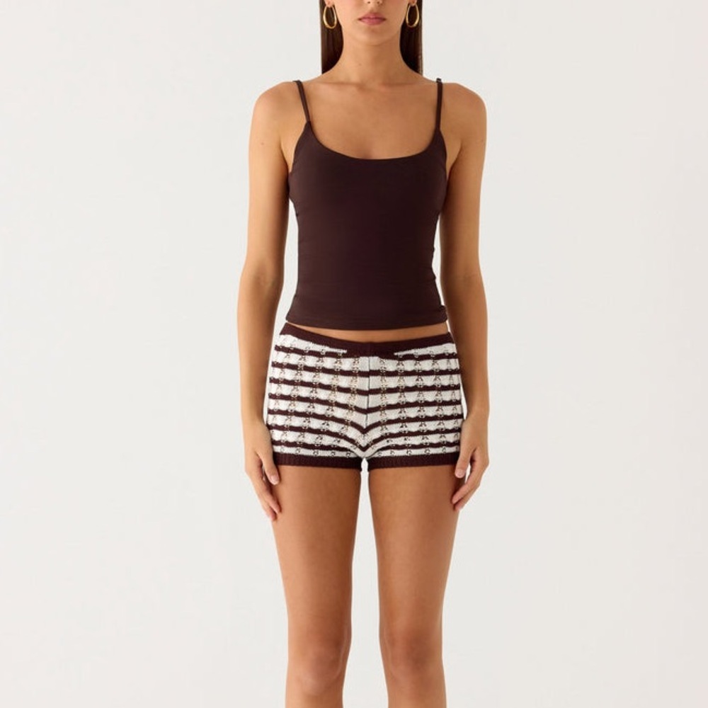 Peppermayo Danni Micro Shorts Chocolate & Cream Striped Knit Bloomers SM / XS